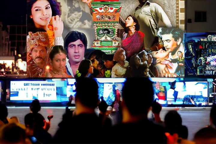 Experience the fusion of Indian flavors and cinematic magic in Dubai where cultural scenes from Bollywood light up the vibrant street art creating a unique culinary exploration.